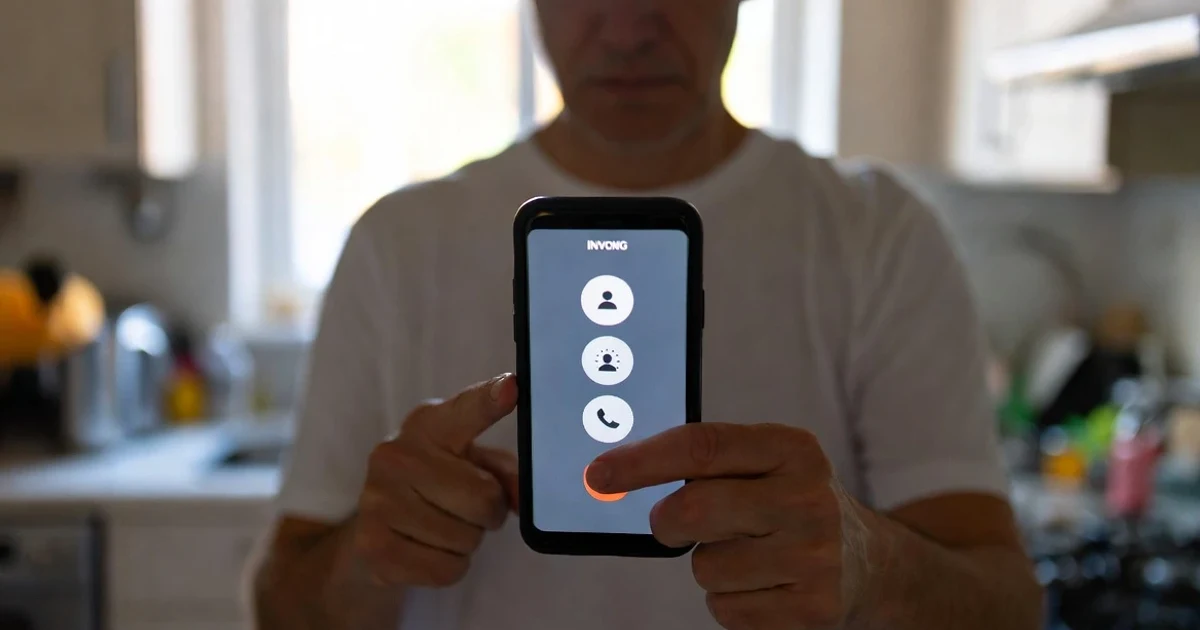 Persona recibiendo una llamada entrante de un número desconocido en su teléfono móvil